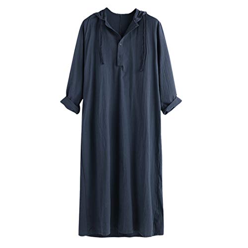 Herren Loose Leinen Robe V-Ausschnitt Langarm Lounge Kleidung Muslim Herren Islamic Langarm Pure Color Robe T-Shirt Baumwolle Leinen Nachthemd Langarm Kleid Islamic Muslim Robe Casual Shirts Tops von PPPPA