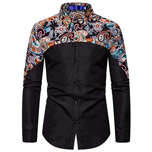 PPPPA Blumen Hemden Muster Paisley Freizeitshemd Langarm Casual Shirt Herren Hemd Langarm Baumwolle Paisley Gedruckt Herren Lustiges Patchwork Bedrucktes Hemden Herren Bunte Muster Freizeitshemd von PPPPA