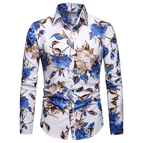 PPPPA Herren Blumendruck Langarm Business Hemd Herren Blumenhemd Casual Button Down Blumen bedrucktes Hemd 100% BaumwolleHerren Blumendruck Langarm Button Down Party Casual Fancy Blumenhemden von PPPPA