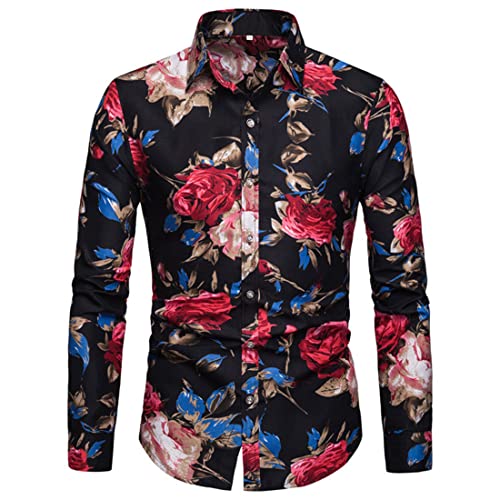 PPPPA Herren Blumendruck Langarm Business Hemd Herren Blumenhemd Casual Button Down Blumen bedrucktes Hemd 100% BaumwolleHerren Blumendruck Langarm Button Down Party Casual Fancy Blumenhemden von PPPPA