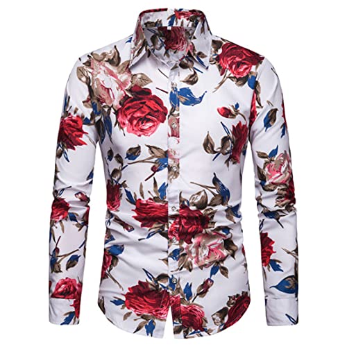 PPPPA Herren Blumendruck Langarm Business Hemd Herren Blumenhemd Casual Button Down Blumen bedrucktes Hemd 100% BaumwolleHerren Blumendruck Langarm Button Down Party Casual Fancy Blumenhemden von PPPPA