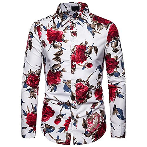 PPPPA Herren Blumenhemd Lässige Button-Down-Langarm-Hemd mit Blumendruck Blumendruck-Hemd Langarm Fancy Rose Blumendruck Lässige Button-Down-Hemden für Herren-Langarmhemd mit Rosendruck von PPPPA