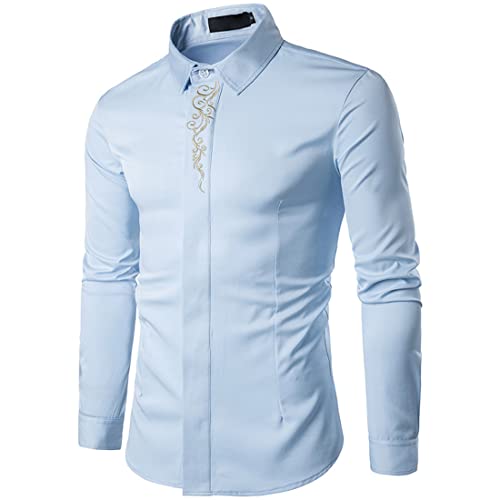 PPPPA Herren Blumenmuster Langarm Button Down Party Casual Fancy Blumenhemden Regular Fit Lässiges Knopfhemd Herren Hemden Langarm Business Regular Fit Hochzeit Arbeit Bügelfrei S-XXL von PPPPA