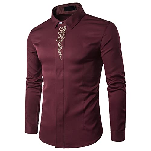 PPPPA Herren Blumenmuster Langarm Button Down Party Casual Fancy Blumenhemden Regular Fit Lässiges Knopfhemd Herren Hemden Langarm Business Regular Fit Hochzeit Arbeit Bügelfrei S-XXL von PPPPA