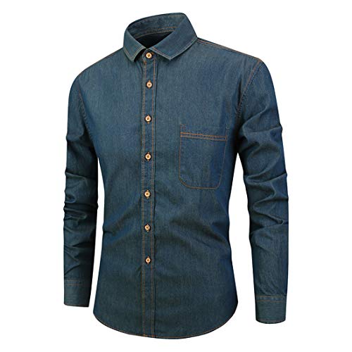 PPPPA Herren Hemd Jeanshemd Denim Herrenhemd Regular Fit Langarm Jeanshemd Herren Denim Shirt Langarmhemd Cowboy-Style Freizeit Hemd männer Kragen Business Casual Herren Jeans Hemd Denimshirt von PPPPA