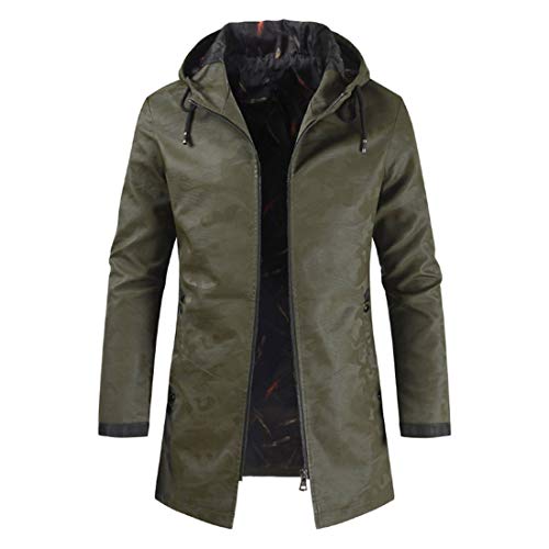 PPPPA Herren Lederjacke Ledermantel Herren Leder Hoodie Kordelzug Jugend Kapuze Leder Tarnung Reißverschluss Kapuze Windbreaker Jacke Militär Reißverschluss Bomber Cargo Outwear Jacken Mantel von PPPPA