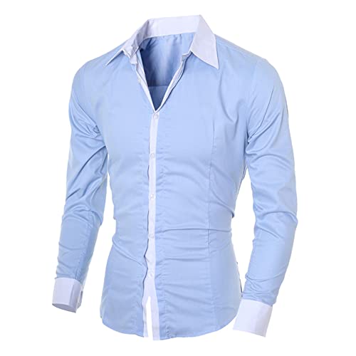 PPPPA Herrenmode Slim Fit Business Hemd Freizeithemd Herren Business Slim Fit Hemd Patchwork Knopfverschluss Hemd Lässige Baumwolle Langarm Hemd Karierter Kragen Slim Fit Button Down Hemd von PPPPA
