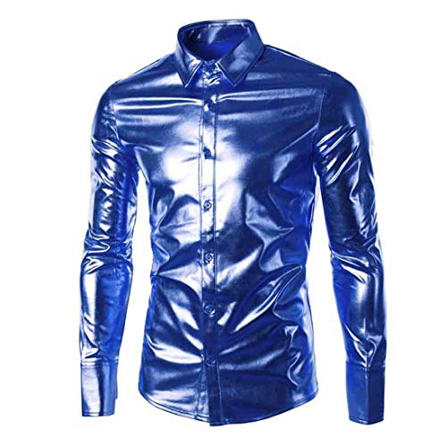 PPPPA Jeansian Herren Freizeit Hemden Bronzing Slim Button Down Long Sleeves Dress Shirts Tops Herren Männer T-Shirt Langarm Tops Latex-Look Unterhemd Muskelshirt Stretch Glänzend Clubwear von PPPPA