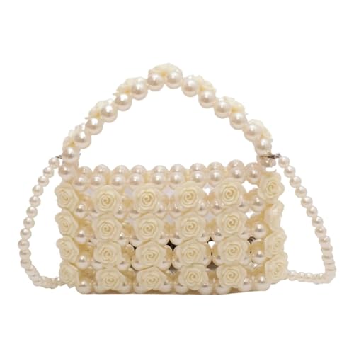 Damen Perlen-Einkaufstasche for Partys, elegante Umhängetasche mit Perlen, Vintage-Dinnerparty-Handtasche(Beige) von PPQIRU