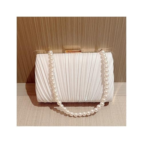 Lässige Perlen Abendtasche Plissee Faux Perle Handtasche for Frauen Vintage Hochzeit(White) von PPQIRU