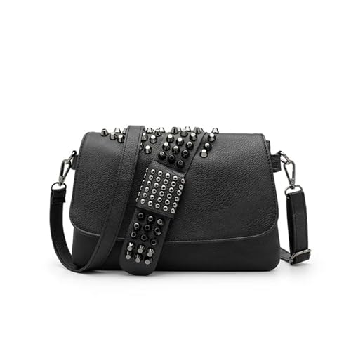 Messenger Bags for Frauen PU Einzel Niete Schulter Handtaschen Vintage Tasche Lady Drop Kette von PPQIRU