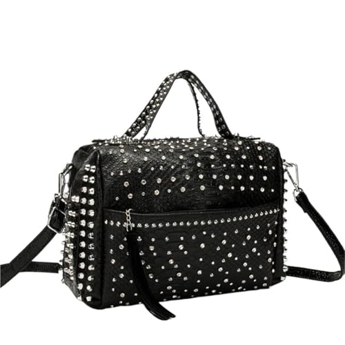 PPQIRU Damentasche Designer-Geldbörsen und Handtaschen Umhängetaschen Vintage Nieten-Einkaufstasche for Frauen Reisetasche mit großer Kapazität(Black) von PPQIRU