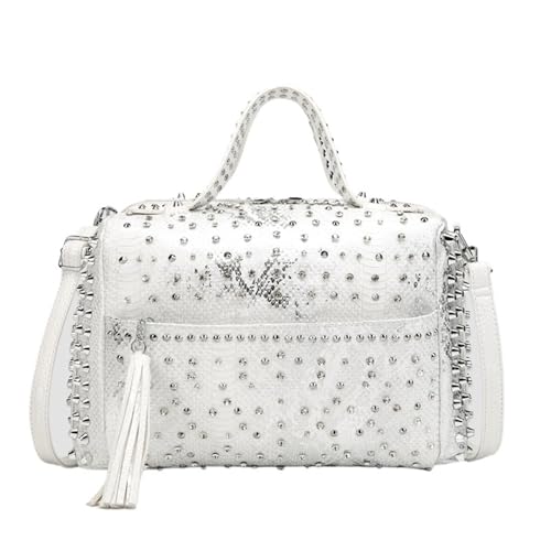 PPQIRU Damentasche Designer-Geldbörsen und Handtaschen Umhängetaschen Vintage Nieten-Einkaufstasche for Frauen Reisetasche mit großer Kapazität(White) von PPQIRU