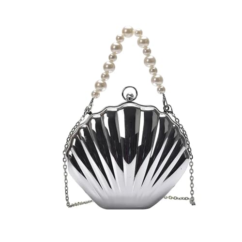 PPQIRU Einzigartige Muscheltasche for Damen, elegante Umhängetasche, kleine Schultertasche for die Brautparty(SILVER) von PPQIRU