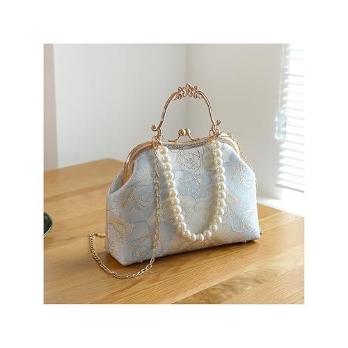PPQIRU Elegante Damen Handtasche Perle Kette Schultertasche Vintage Hochzeit Umhängetasche for(Blue B) von PPQIRU