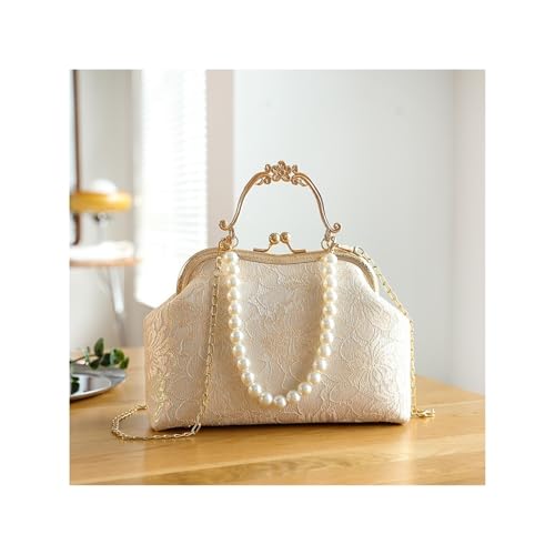 PPQIRU Elegante Damen Handtasche Perle Kette Schultertasche Vintage Hochzeit Umhängetasche for(Light Yellow) von PPQIRU