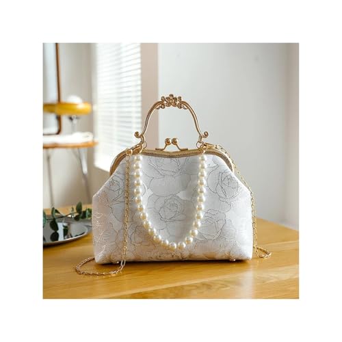 PPQIRU Elegante Damen Handtasche Perle Kette Schultertasche Vintage Hochzeit Umhängetasche for(White B) von PPQIRU