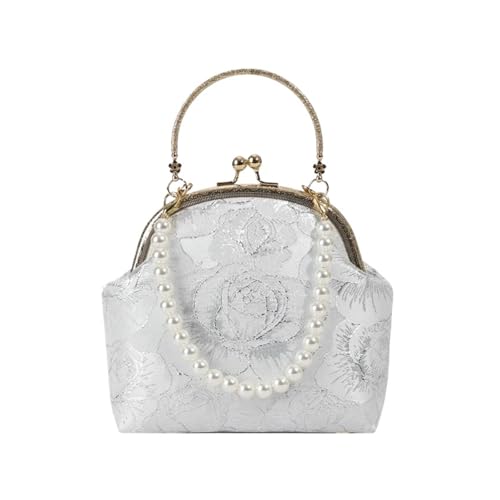 PPQIRU Elegante Perlen-Clutch, vielseitige Handtaschen mit Perlenkette for Frauen, Vintage-Hochzeitshandtasche(Beige) von PPQIRU