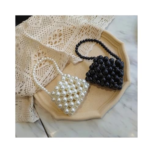 PPQIRU Frauen Mini Handtasche Kleine Mädchen Perle Umhängetaschen Abend Tasche for Dekoration(Beige and Black tote) von PPQIRU