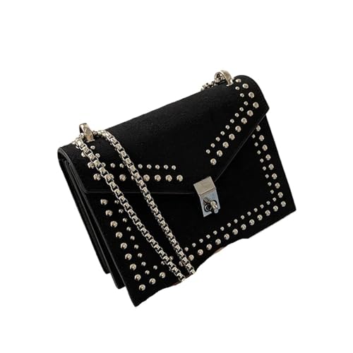 PPQIRU Leder Schulter einfache Taschen for Frauen Kette Niet Umhängetasche weibliche kleine Handtaschen(Black) von PPQIRU