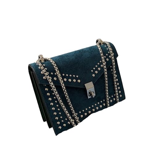 PPQIRU Leder Schulter einfache Taschen for Frauen Kette Niet Umhängetasche weibliche kleine Handtaschen(Blue) von PPQIRU