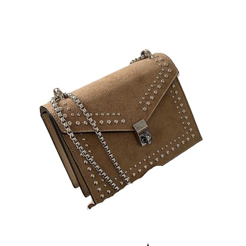 PPQIRU Leder Schulter einfache Taschen for Frauen Kette Niet Umhängetasche weibliche kleine Handtaschen(Khaki) von PPQIRU