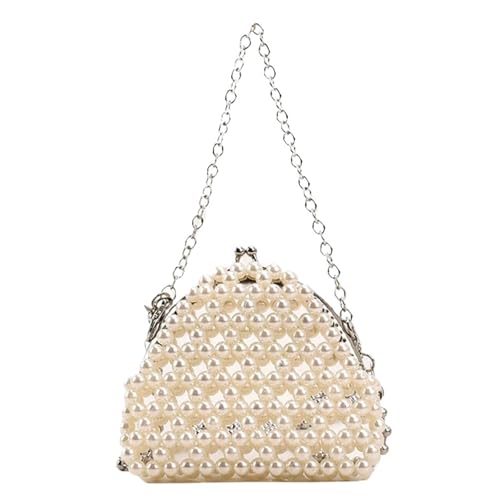 PPQIRU Perlen-Abend-Dinner-Taschen, elegante Hochzeits-Handtasche for Frauen, lässige Einkaufstasche(Beige A) von PPQIRU