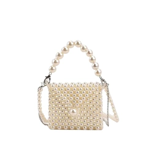 PPQIRU Perlen-Abend-Dinner-Taschen, elegante Hochzeits-Handtasche for Frauen, lässige Einkaufstasche(Beige B) von PPQIRU