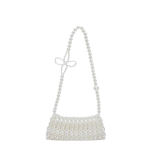PPQIRU Perlen-Abendtaschen for Damen, elegante Clutch, Sommer-Perlentasche for Hochzeit(White B) von PPQIRU
