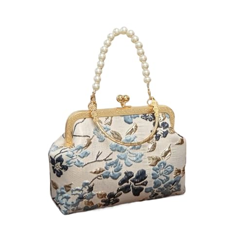 PPQIRU Retro Abendtasche for Frauen Perlenkette Hochzeitshandtasche Elegante Schultertasche for die Reise(Blue) von PPQIRU