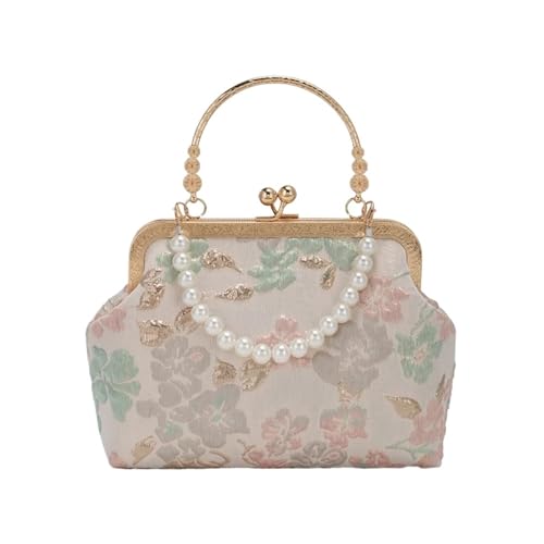 PPQIRU Retro Abendtasche for Frauen Perlenkette Hochzeitshandtasche Elegante Schultertasche for die Reise(Pink) von PPQIRU