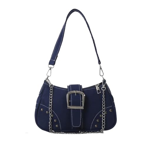 PPQIRU Retro Damen Handtasche Messenger Bag Nietendekoration Einfache weibliche Schultertasche for Ausflüge(Blue) von PPQIRU