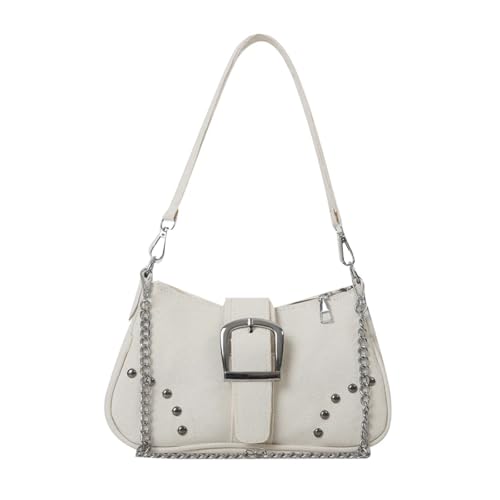 PPQIRU Retro Damen Handtasche Messenger Bag Nietendekoration Einfache weibliche Schultertasche for Ausflüge(WHITE) von PPQIRU