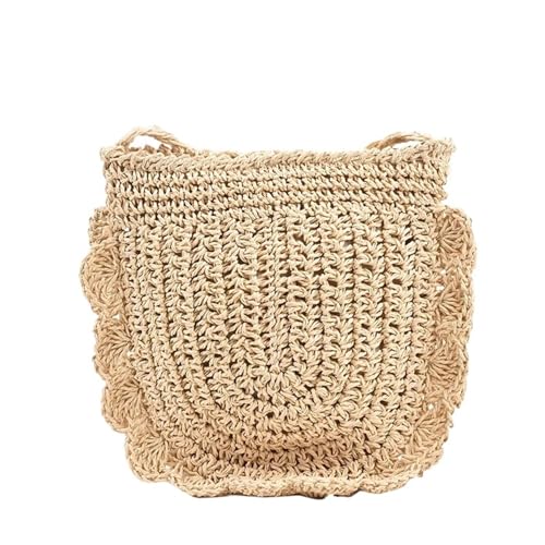 PPQIRU Strandtasche Aus Stroh Sommer Stroh Taschen for Frauen Handgemachte Rattan Gewebt Strand Handtaschen Urlaub Schulter Umhängetaschen for Reise(Beige) von PPQIRU