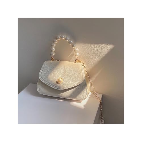 PPQIRU Vintage Kleine Quadratische Schulter Tasche for Frauen Perle Kette Damen Tote Handtaschen Elegante Umhängetaschen von PPQIRU
