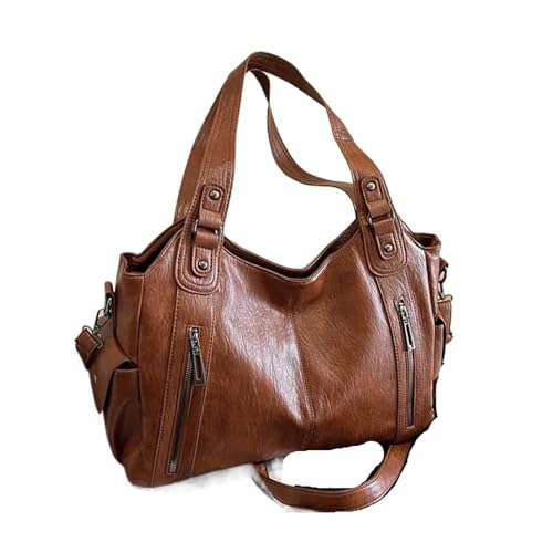 PPQIRU Weiche Innenfach Schultertaschen Kontrastfarben Taschen for Frauen Reißverschluss Pu Damenhandtaschen(Brown-A-40x25x15cm) von PPQIRU