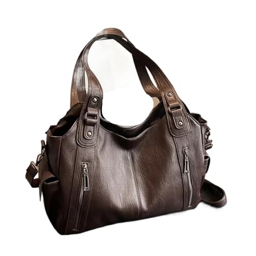 PPQIRU Weiche Innenfach Schultertaschen Kontrastfarben Taschen for Frauen Reißverschluss Pu Damenhandtaschen(Coffee-A-40x25x15cm) von PPQIRU