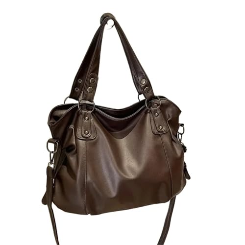 PPQIRU Weiche Innenfach Schultertaschen Kontrastfarben Taschen for Frauen Reißverschluss Pu Damenhandtaschen(Coffee-B-40x27x15cm) von PPQIRU