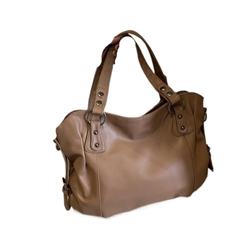 PPQIRU Weiche Innenfach Schultertaschen Kontrastfarben Taschen for Frauen Reißverschluss Pu Damenhandtaschen(Khaki-B-40x27x15cm) von PPQIRU
