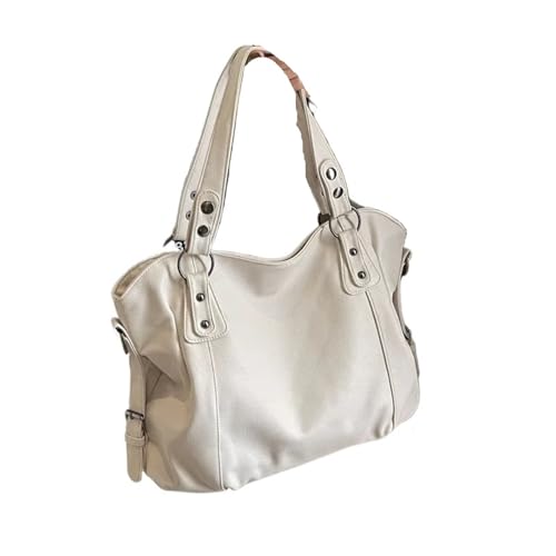 PPQIRU Weiche Innenfach Schultertaschen Kontrastfarben Taschen for Frauen Reißverschluss Pu Damenhandtaschen(White-B-40x27x15cm) von PPQIRU