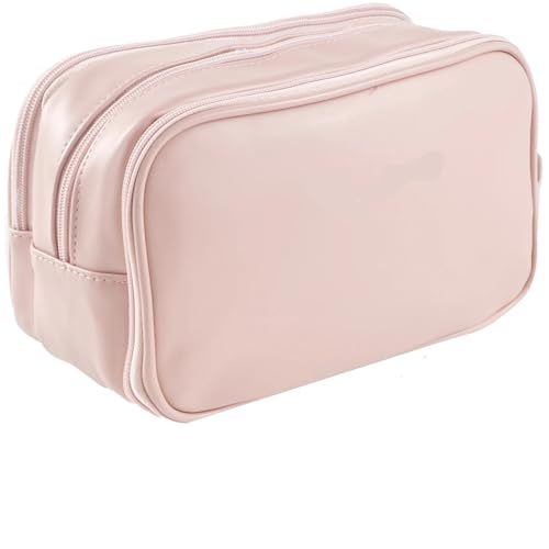Reise-Toilettenbeutel Kulturbeutel for Damen, Reise-Kosmetiktasche, wasserdichte Make-up-Tasche mit 3 Fächern Reißverschluss, aus PU-Leder von PPQIRU