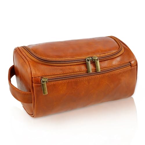 Reise-Toilettenbeutel Männer Business Kulturbeutel Leder Tragbare Toilettenartikel Aufbewahrungstasche Große Kapazität Hängende Reise wasserdichte Rasieren Kosmetiktasche von PPQIRU