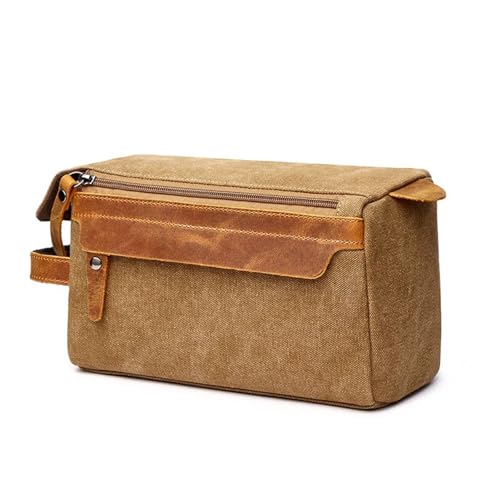 Reise-Toilettenbeutel Männer Leinwand Kulturbeutel Badezimmer Waschen Rasierer Organizer Handtasche Frauen Make-Up Tasche Kapazität Lagerung Fall Reise Kosmetik(Khaki) von PPQIRU