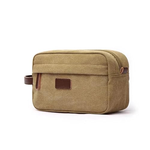Reise-Toilettenbeutel Männer Leinwand Reise Waschen Kulturbeutel Frauen Kosmetik Make-Up Schönheit Notwendigkeiten Tasche wasserdichte Rasieren Organizer Handtasche(Khaki) von PPQIRU