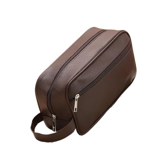 Reise-Toilettenbeutel Männer wasserdichte Reise Toiletten Lagerung Tasche PVC Litschi Muster Kosmetik Tragbare Make-Up Organizer Männlichen Zipper Handtaschen(Brown) von PPQIRU