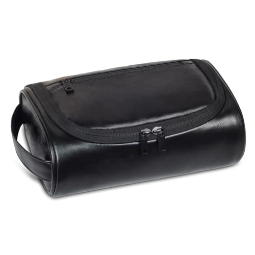 Reise-Toilettenbeutel Reise Kulturbeutel for Frauen Männer Retro PU Leder Kosmetiktaschen Weibliche wasserdichte Make-Up Tasche(Black) von PPQIRU
