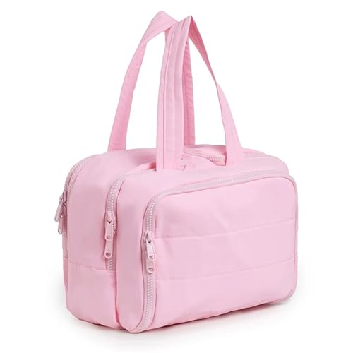 Reise-Toilettenbeutel Tasche Frau Große Kapazität Make-Up Reise Hautpflege Toiletten Lagerung Organizer Handtasche Solide Zipper Kosmetik Fall Kulturbeutel(Pink) von PPQIRU