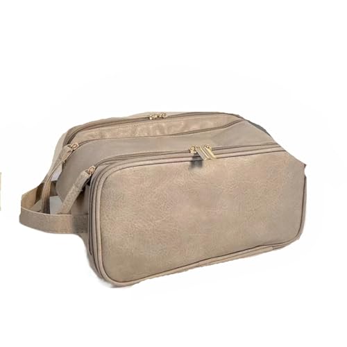 Reise-Toilettenbeutel wasserdichte PU-Multifunktions-Kosmetiktasche, große Kapazität, tragbare Reise-Make-up-Tasche, Herren-Business, Kulturbeutel-Aufbewahrungstasche(Beige) von PPQIRU