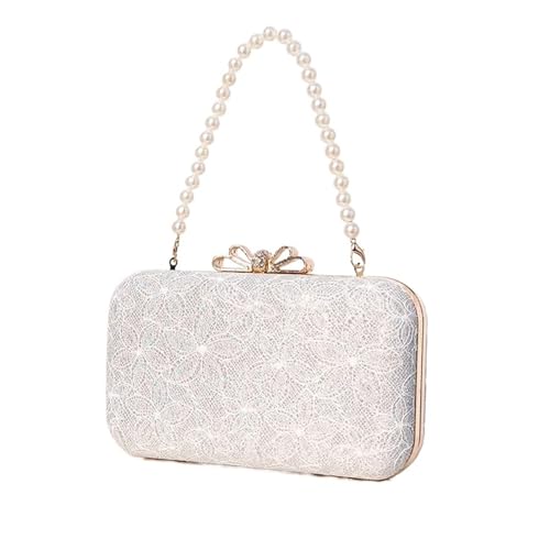 Vintage Kette Schulter Tasche Perlen Handtasche for Frauen Elegante Perle Hochzeit Clutch(Silver) von PPQIRU