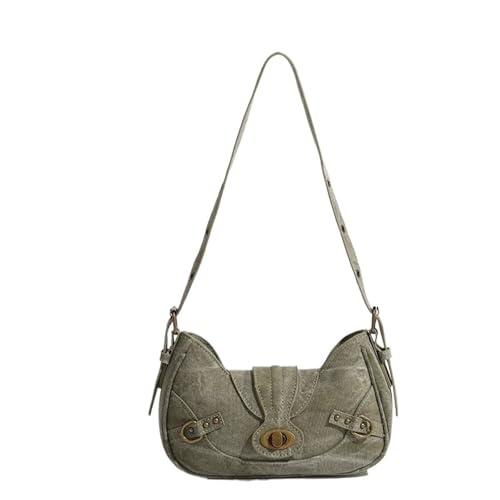 Vintage Umhängetasche Street Style Nieten Canvas Handtasche Unterarmtasche Handtasche(Green) von PPQIRU
